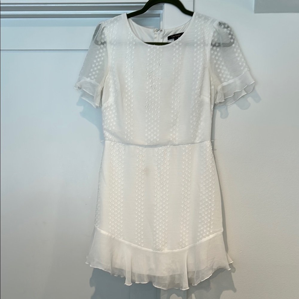 City Studio Cream Fit and Flare Mini Dress with Flutter Sleeves